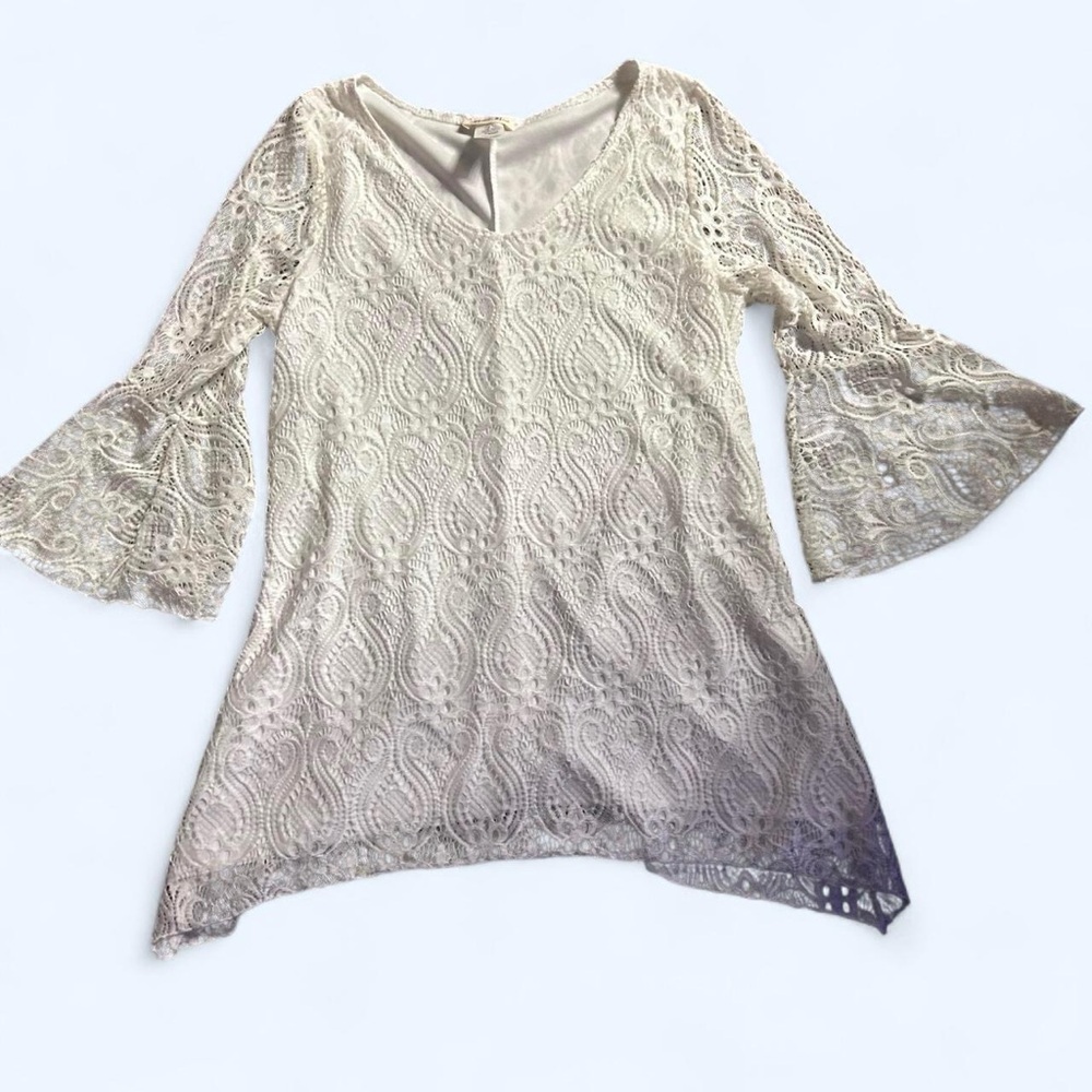 Brittany Black Cream Lace Bell Sleeve Blouse